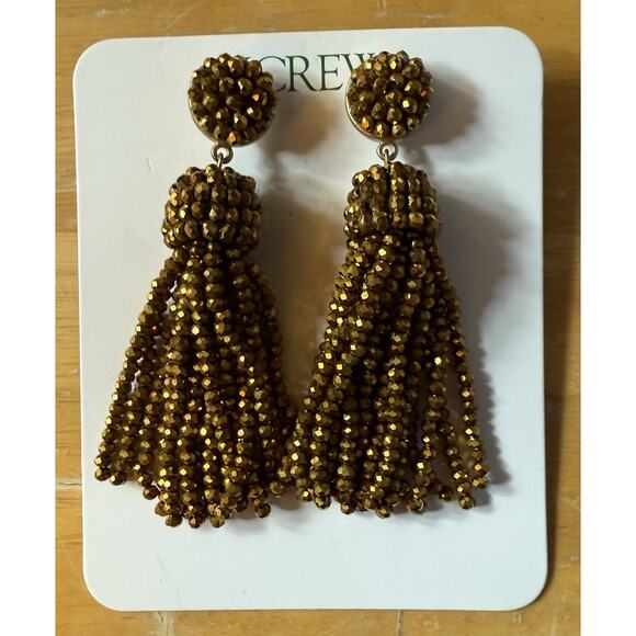 NWT J.Crew Beaded Fringe Earrings Bronze Brown Hypoallergenic Boho Chic - Picture 1 of 3